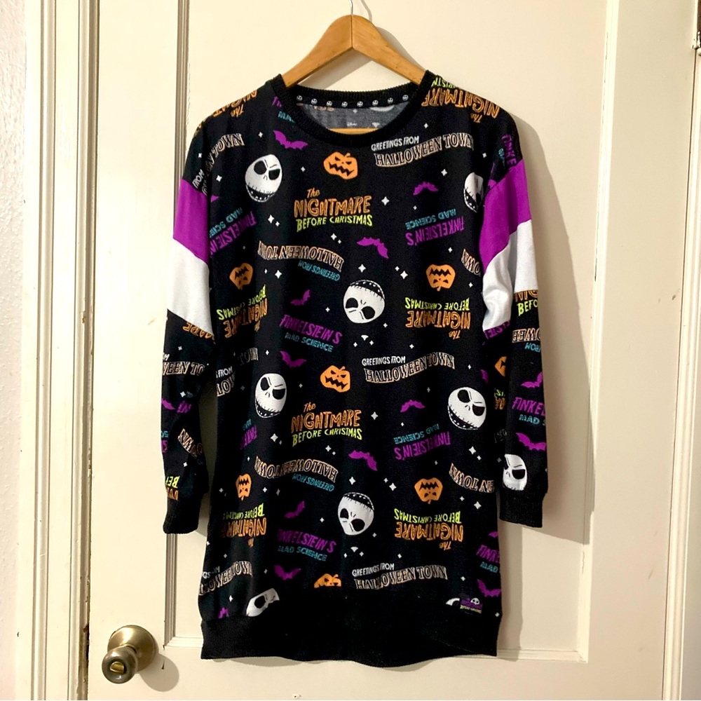 Nightmare Before Christmas Long Line Novelty Print Dolman Sweatshirt size S